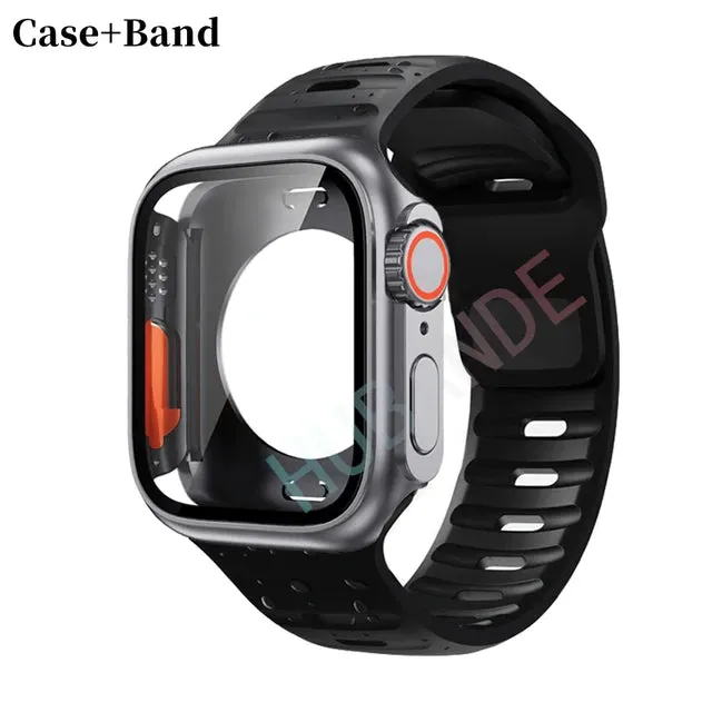 Silicone strap case For Apple Watch Case 44mm 45mm 41mm 40mm Screen protectores Change to Ultra For iWatch Series 8 7 SE 6 5 3