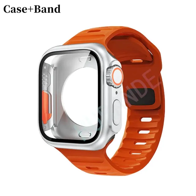 Silicone strap case For Apple Watch Case 44mm 45mm 41mm 40mm Screen protectores Change to Ultra For iWatch Series 8 7 SE 6 5 3