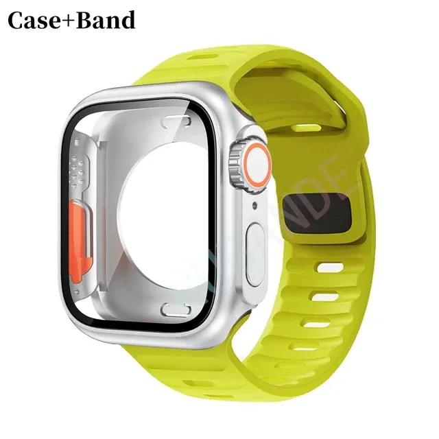 Silicone strap case For Apple Watch Case 44mm 45mm 41mm 40mm Screen protectores Change to Ultra For iWatch Series 8 7 SE 6 5 3