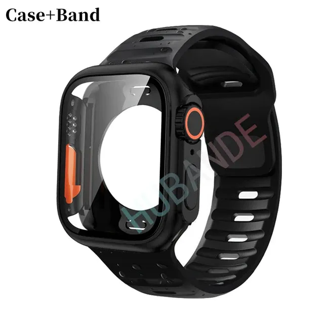 Silicone strap case For Apple Watch Case 44mm 45mm 41mm 40mm Screen protectores Change to Ultra For iWatch Series 8 7 SE 6 5 3