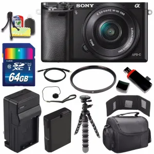 Sony Alpha a6000 Mirrorless Digital Camera with 16-50mm Lens (Black)   Battery   Charger   64GB Bundle 3 - International