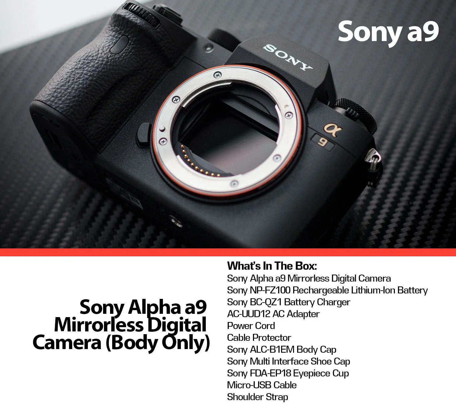 Sony Alpha a9 Mirrorless Digital Camera International Model - 4k Video - 20FPS Shooting - 24.2 Megapixels - Starter Bundle