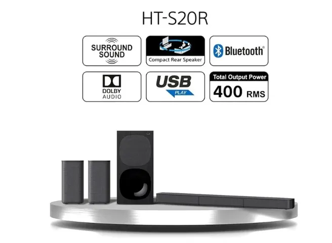 Sony Sound Bar   Sub 5.1 Bt 400W Dolby Usb Opt Black Hts20r