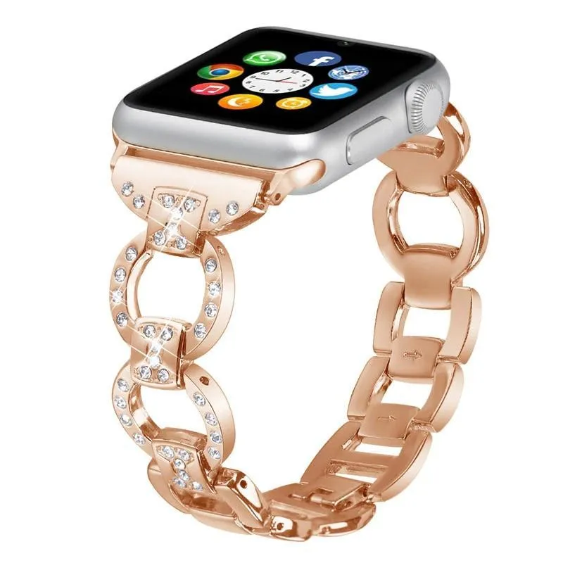 Stainless Steel Band For Apple Series Diamond Metal Bracelet Strap