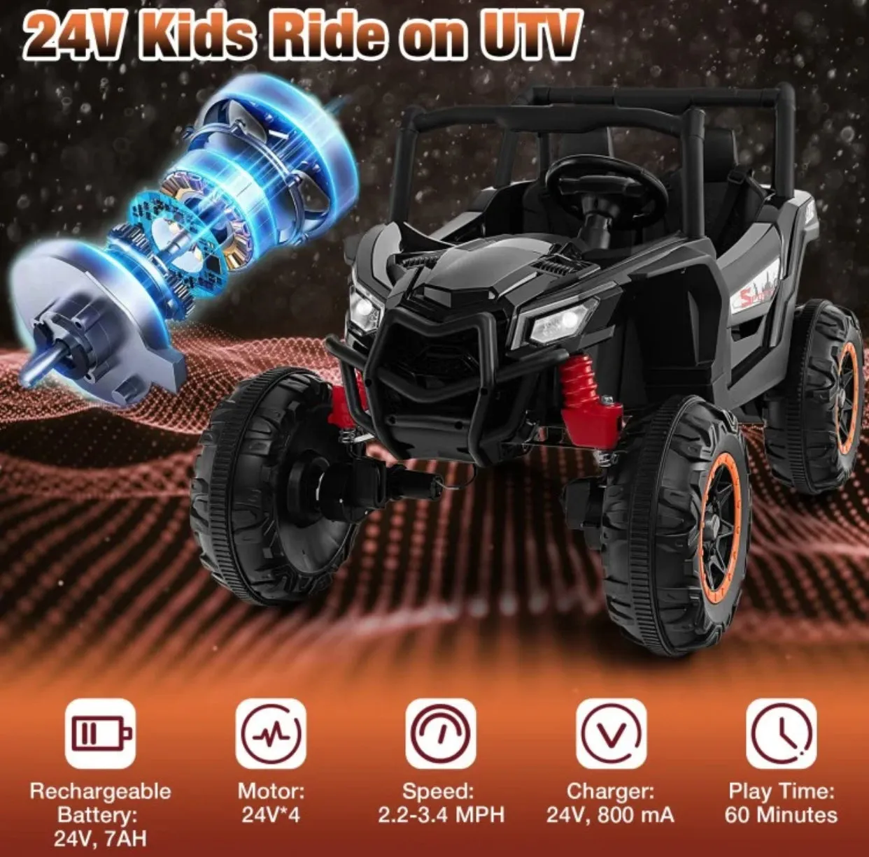 Super Cool 2025 Sport UTV Dune Buggy 24V | 2 Seater | 4X4 | Ages 3  | Remote | Music