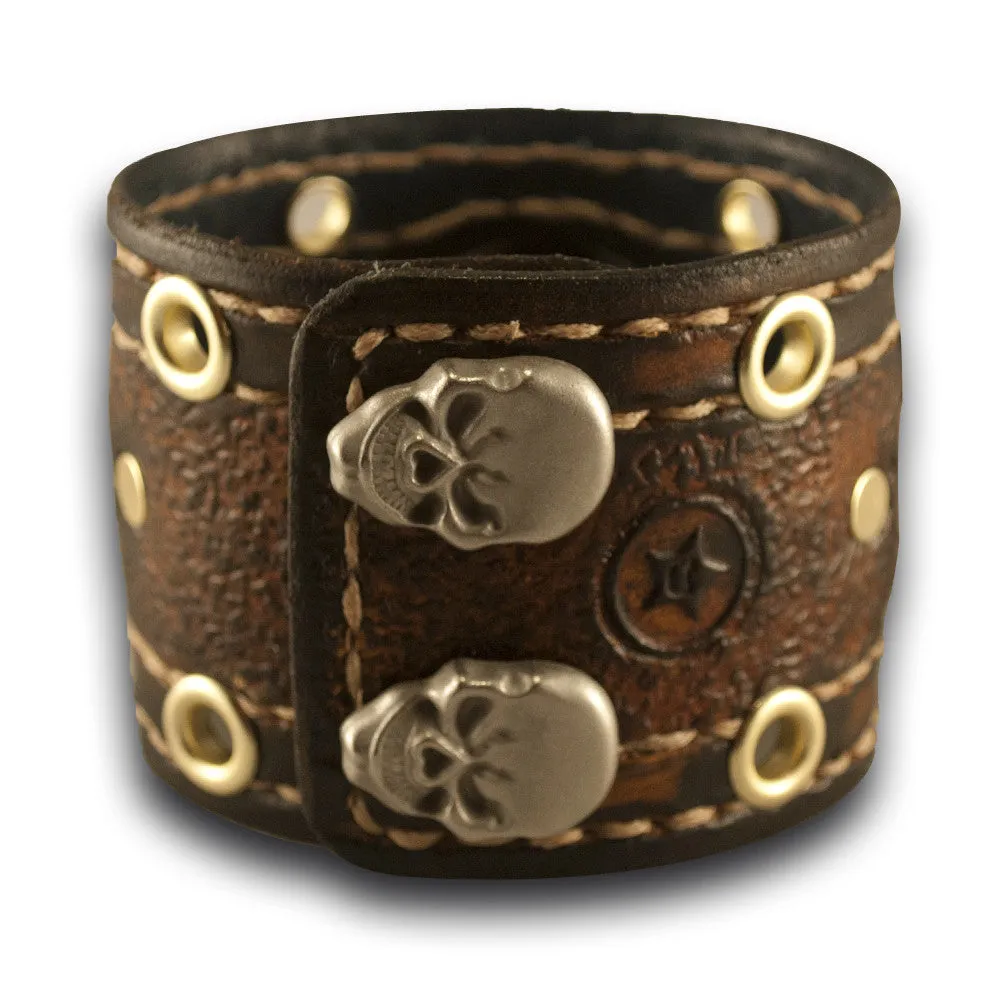 Timber Brown Stressed Apple iWatch Leather Band with Skull Snaps