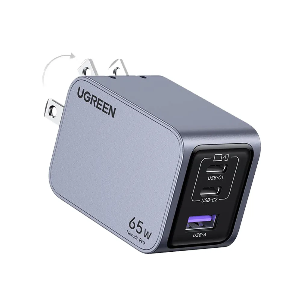 UGREEN Nexode Pro 65W 3-Port GaN Fast Charger with PD 100W USB Type-C Charging Cable for Smartphones, Tablets, Selected Computer Laptops, Earbuds, iPhone 16/15, iPad Pro/Air, MacBook, SAMSUNG Galaxy S24/23/22/21/20 with Temperature Control