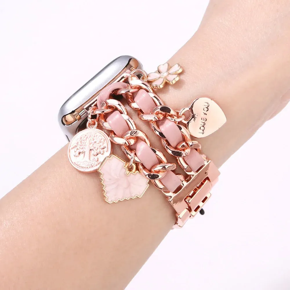 Women Metal leather Strap for Apple Watch 9 8 7 41mm 45mm Cute Bracelet for Iwatch Series 6 5 4 Se 3 2 44mm 40mm 38mm 42mm Band