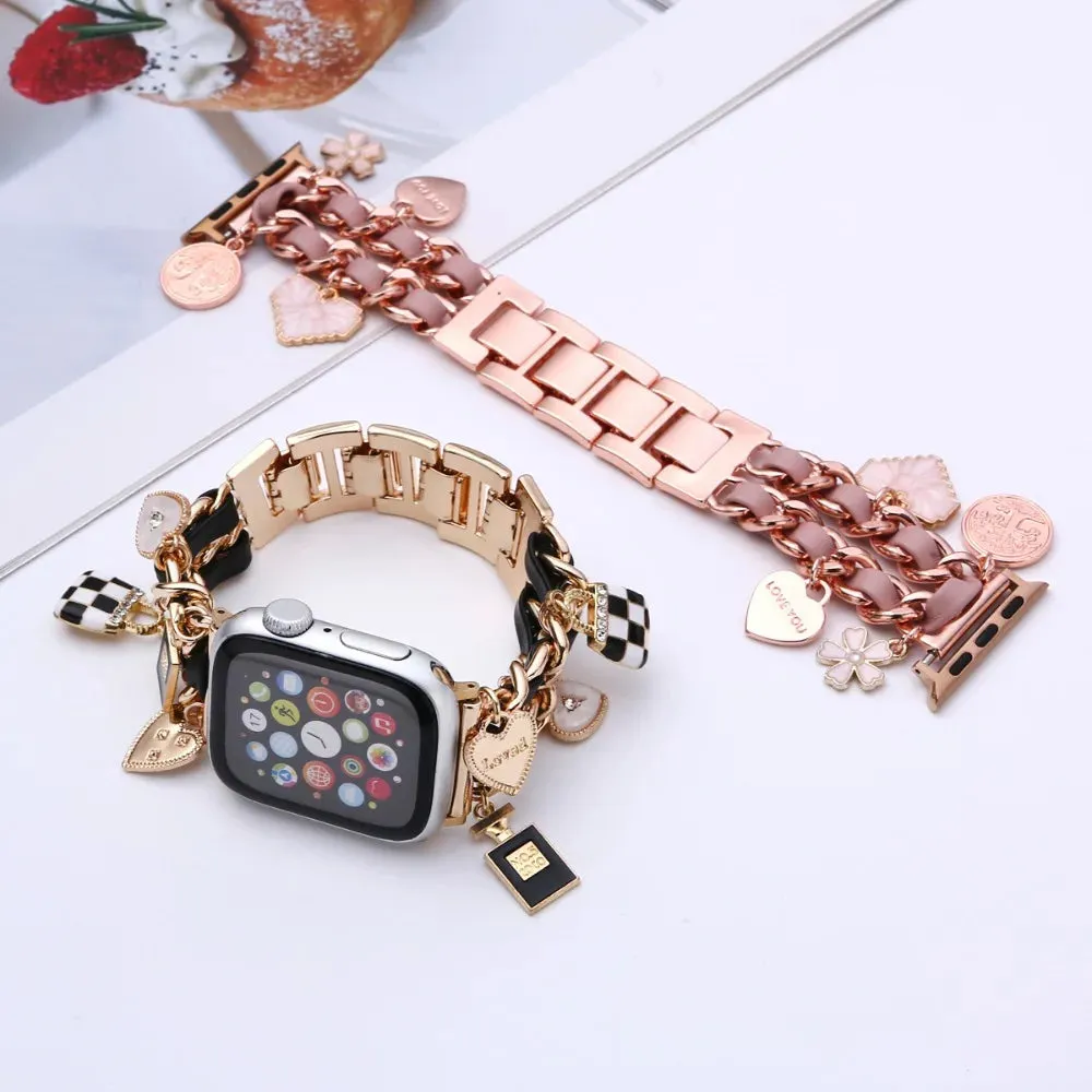 Women Metal leather Strap for Apple Watch 9 8 7 41mm 45mm Cute Bracelet for Iwatch Series 6 5 4 Se 3 2 44mm 40mm 38mm 42mm Band